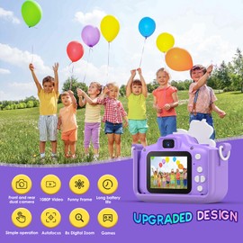 Qemixly Kids Camera Toys with Cartoon Silicone Cover, Digital Mini Camera for 3 4 5 6 7 8 9 10 11 12 Year Old Boys Girls Birthday Chirstmas Gifts Ideas - 1080P and 32G SD Card (Unicorn Purple)