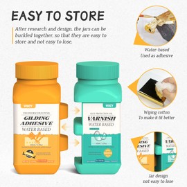 VISCY Gold Leaf Adhesive, Gilding Adhesive Set with 100ml Water Based Metal Leaf Glue and 100ml Varnish, 100 pcs Gold Foil, 2 Brushes, Gold Foil Wiping Cotton, for Arts, Crafts and Painting.