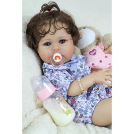 SCOM Newborn Baby Reborn Doll Girl with Accessories - 20 Inchs Ultra Realistic Silicone Vinyl Doll, Lifelike Soft Weighted Cloth Body, 3+ Years Unisex, Reallife Toddler Educational Toy