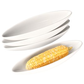 LIUYWYHCF Ceramic Select Corn Cob Holders 11" Corn Cob Dishes, Set of 4 White Serving plate, for nuts, olives, snacks, cheese, Non-slip Bottom - Microwave Dishwasher Oven Safe (11 Inch)