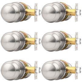 Probrico Brushed Nickel Door Knob, Passage Door Knobs for Closet and Hallway, Keyless Interior Door Knob, 6 Pack