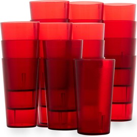 Restaurant Grade, BPA-Free 12oz Red Plastic Cups 24pk. Super Durable, Break Resistant Drinking Glasses for Cafe, Party, Catering. Reusable, Stackable Tumblers with Textured Grip Design