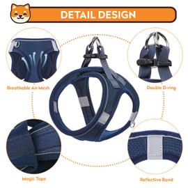 PWOD Dog Harness with Leash Set, No-Pull Step-in Reflective Pet Harness with 1 Leash Clips, Adjustable Soft Padded Easy Walk Dog Vest for Small Medium Large Dogs, Cats(Dark Blue, Large)