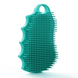 iTokGok Silicone Body Scrubber Silver-Infused Dual-Sided 3-in-1 for Shower, Body Cleaning+Massage+Exfoliator Body Brush Buffer for Men and Women, Silicone Loofah, Non-Slip Handle (Mint Green)