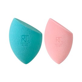 Real Techniques Miracle Mattifying - Esponja de maquillaje dúo, para acabado mate aerógrafo, cobertura media a completa, para base y esponjas de mezcla de belleza, azul y rosa, 2 unidades