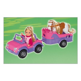 Simba Evi Love Evi 105737460 Horse Trailer with Pink Jeep, Purple Horse Trailer and Pony, Dressing Doll, 12 cm, for Children from 3 Years