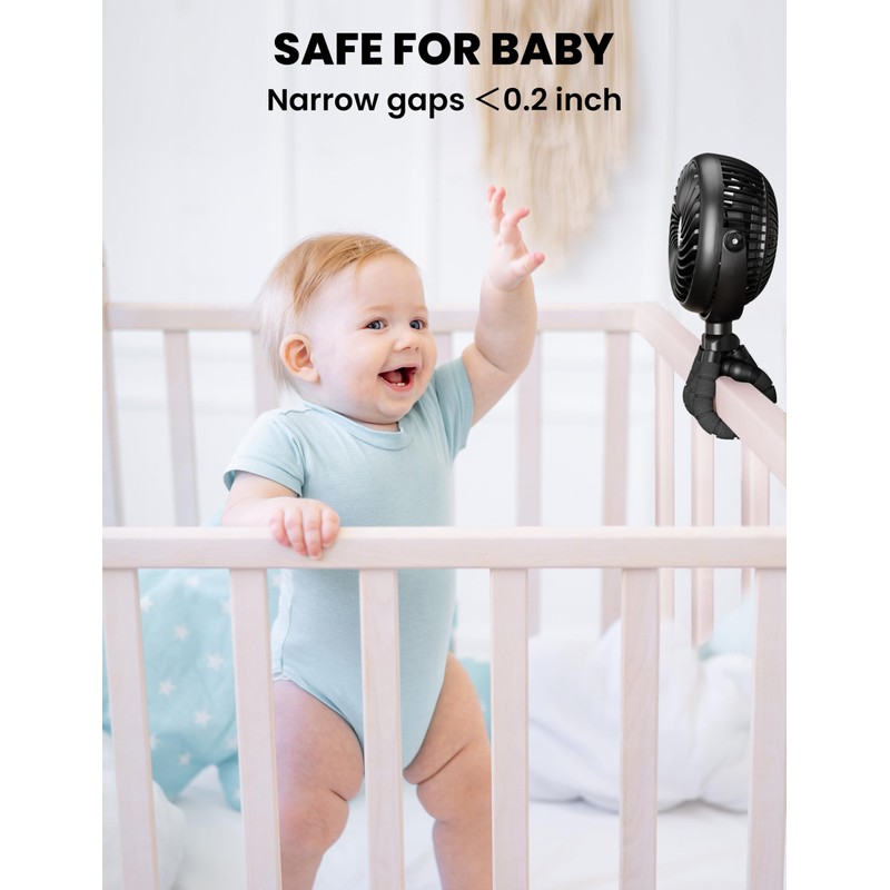 AMACOOL Baby Stroller Fan - 5000mAh Rechargeable, 3-Speed, Strong Yet
