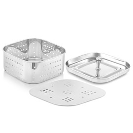 KSJONE Paneer-Form/Sieb aus Edelstahl, quadratisch, ideal für die Zubereitung von köstlichem Tofu. Paneer-Form aus Edelstahl mit Pressdeckel – Maße: 13,3 cm B x 13,3 cm L x 3,8 cm H