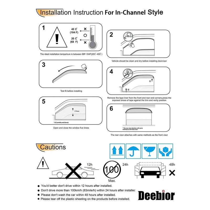 Deebior 94853 Side Window Wind Deflector,4pcs in-Channel Style Nice Sun