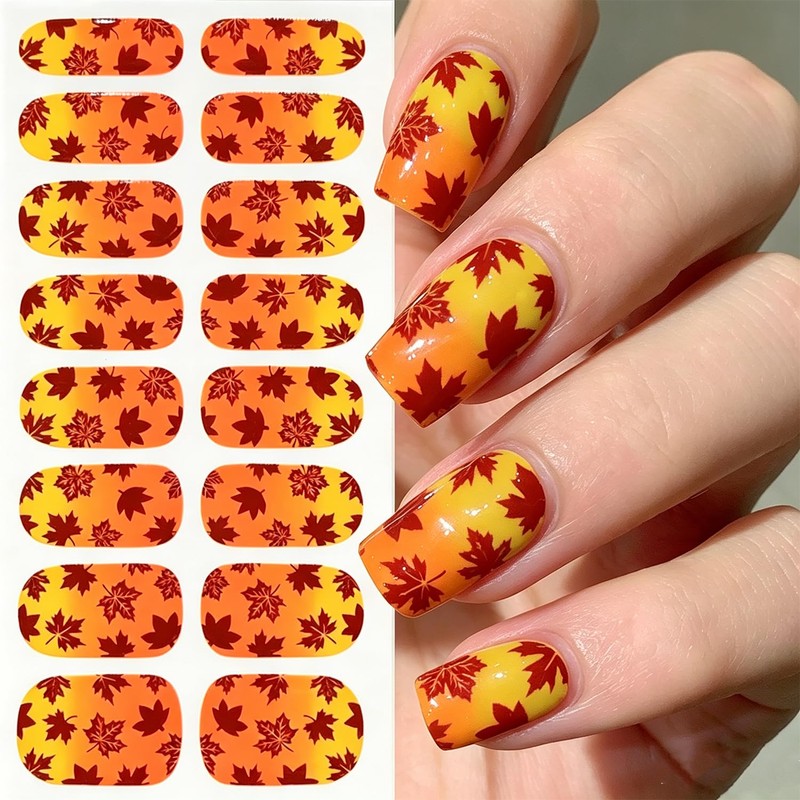 Fall Yellow Nails Wrap Stickers Maple Leaf Nail Polish Stickers