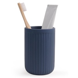 INGOFIN Ceramic Toothbrush Holder, 12 oz Toothpaste Holder Bathroom Cup, Tooth Brush Holder for Vanity Countertop, Organizer Storage for Cosmetic, Makeup, Office Pencils, Matte Blue