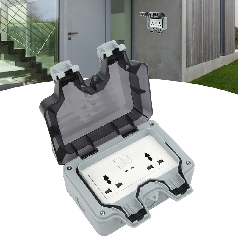 Outdoor Wall Power Socket with 2 3-Hole Socket 2 Switch