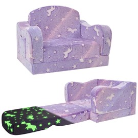 Thick Comfy Toddler Chair and Couch for Kids,2-in-1 Soft Plush Fold Out Sofa for Children,Convertible Couch to Lounger for Toddler