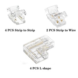LED Strip Connectors Kit-2Pin 8mm COB Connectors Incl. Dual End, L-Shaped Connectors, Strip to Wire for COB/SMD 2835 3528 Single Color LED Strips