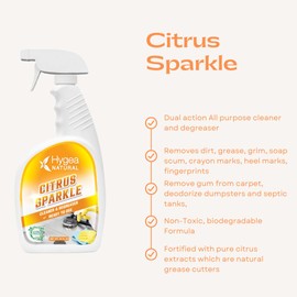 Hygea Natural Citrus Sparkle Non-Toxic Citrus Orange Heavy Duty Degreaser & Cleaner Pure Citrus Extracts & Natural D-limonene- Removes Grease, Dirt, Grime (Ready to use 24oz Spray + Refill)