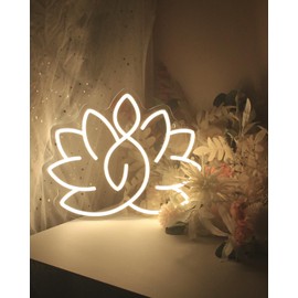 Lotus Flower Neon Sign for Zen Wall Art, Meditation Accessories for Yoga Room, Dimmable Spiritual Neon Lights Decor, Light Up Wall Art for Home or Yoga Studio,12 * 15.3 inch,white
