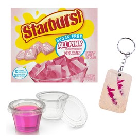 Star * Burst Gelatin Shot Pack of 1 Box of Sugar Free - Strawberry - Treat - 50 1oz Shot Cups 50 lids - Squeezable Perfect Summer treat - Jello Shots - Gelatine Shot - Incldes Exclusive PaLiSoL CREATiONS Keychain Zero Sugar - Keto gelatin no carbs