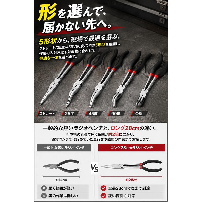 Fogman Radio Pliers Long Tapered Long Slim Tool Non-slip Treatment