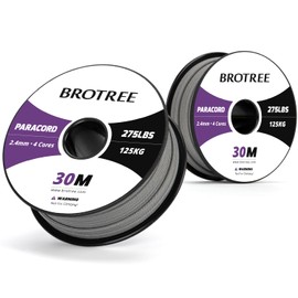 BROTREE Paracord 275 2.4 mm 30 m Nylon Rope with 4 Core Cord for Bracelet, Outdoor and DIY - 125 kg Breaking Load (Grey)