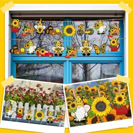 40pcs Sunflower Wooden Ornament Yellow Daisy Gnome Hanging Wood Pendant Summer Tree Ornaments with Rope for Spring Sunflower Theme Birthday Party Favor Supplies (A)