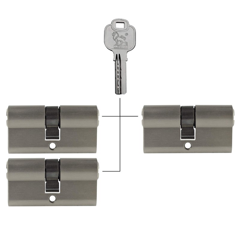 3x 70 mm Profile Cylinder PZ 35/35 Keyed Alike Including
