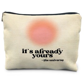 RYYCDOI Aesthetic Aura Preppy Makeup Bag, Trendy Y2K Pink Makeup Bag, Aesthetic Gifts for Women, Encouragement Gifts for Women, It's Already Yours the Universe Inspirational Cosmetic Bag Makeup Pouch