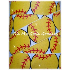 Unbranded 1.5 GLITTER YELLOW SOFTBALL BASEBALL SPORTS GROSGRAIN RIBBON 4 TEAM HAIRBOW BOW