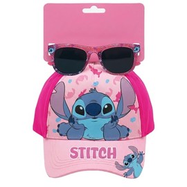 Clondo Set Cappello con Visiera e Occhiali da Sole per Bambini (3-8 Anni) | Kit Estivo Personaggi Ufficiali | Berretto 100% Cotone e Occhiali Protezione UV | Idea Regalo per Stitch Rosa Fan
