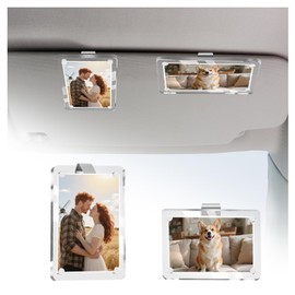 2 Set Acrylic Car Picture Holder,Strong Magnetic Car Visor Photo Clip for Horizontal/Vertical Photos Placement,Car Picture Frame with Visor Clips for Cars Interior Accessories (2PCS)