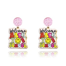 2024 Back to School Earrings First Day of School Dangle Earring Fun School Pencil Bus Earrings Colorful Acrylic Teacher Earrings First Day of School for Teacher Students (Pencil)