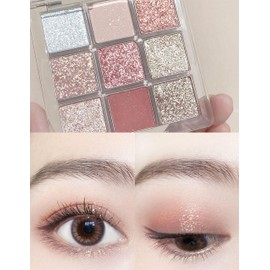 Erinde Glitter Eyeshadow Palette - 9 Colours, Long-Lasting Waterproof Glitter Eyeshadow Palette, Pink & Metallic Shimmer Eye Makeup Palette, Cream Long Lasting Eyeshadow
