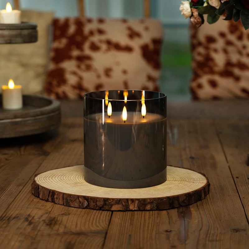 Homemory 6X6'' Extra Large Flameless Candle with 3 Wicks, Glass