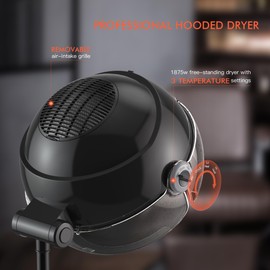 TASALON Ionic Hooded Dryer - 1875W Bonnet Hair Dryer - Sit Under Hair Dryer for Home and Salon - Auto Hair Dryer Hood with 3 Temperature Settings - Standing Hair Dryer - Portable Hair Dryer-Black