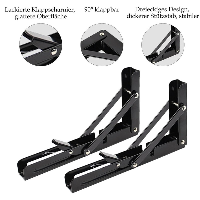 Heavy Duty Folding Shelf Brackets 200mm - 90 Degree Angle