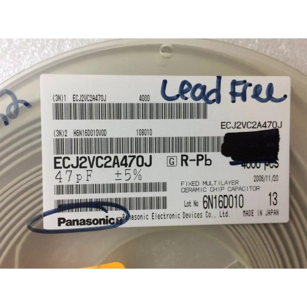 Panasonic ECJ-2VC2A470J PANASONIC CAP CER 47PF 100V C0G/NP0 0805 SMD