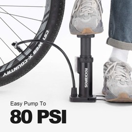 ROCKBROS Mini Bike Pump Portable Bicycle Floor Pump Air Pump Compatible with Presta & Schrader Valve Tire Pump Lightweight Hand Foot Activated Tire Inflator for Road Bike Mountain Bike Balls