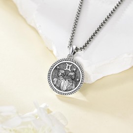URONE Gemini Necklace 925 Sterling Silver Gemini Pendant And Chain Constellation Necklace Zodiac Jewellery Birthday Gifts for Women Men