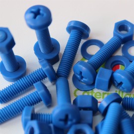 20 x Blue Pan Head Screws Polypropylene (PP) Plastic Nuts and Bolts, M5 x 20mm, Washers, (13/64 x 25/32 in)