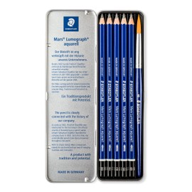 Staedtler Aquarelle Pencils Set Pencil Mars Lumograph Aquarelle, 6 degrees Artist Quality Sketching and Drawing, Tin of 6 (100A G6)