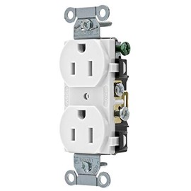 Bryant Electric CRS15W Duplex Receptacle, Commercial Grade, Side Wired Only, 15 Amp, 125V, Nema 5-15R, Self-Grounding, White