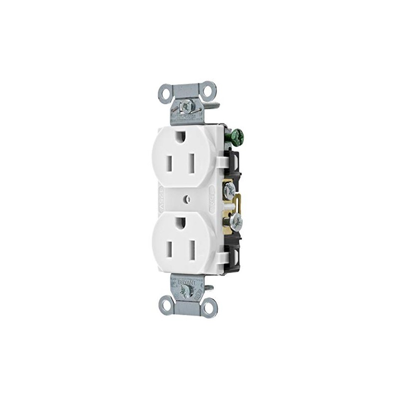 Bryant Electric CRS15W Duplex Receptacle, Commercial Grade, Side Wired Only,
