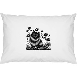 2 x 'Happy Fluffy Cat in Garden ' Cotton Pillow Cases (PW00040510)
