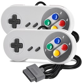 SAFFUN 2 Pack Wired SNES Controller, Fully Compatible With Original SNES/SFC - [Plug and Play] (Multi-Color Keys)