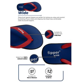 Fipper Slipper | Wide | Rubber Thongs for Men | Premium Natural Rubber Flip-Flops | Navy Blue/Sky Blue/Light Grey | UK 9, US 10, EU 42 | 28.2cm L x 10.9cm W | Eco-Friendly, Durable & Comfortable