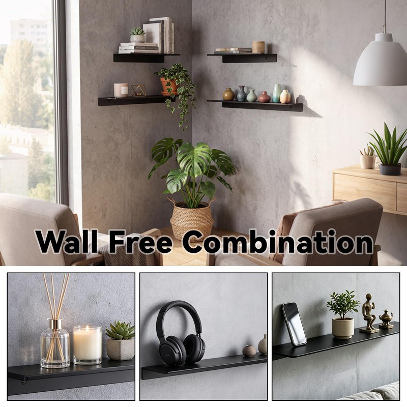 LANC 8" Small Floating Shelf for Wall Storage, Stainless Steel
