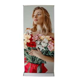 Displayfactory 33½''x 80'' Heavy Duty Deluxe Premium Retractable Roll Up Banner Stand Display Conference Display with Broadbase for Trade Show Exhibition Store Displays (Stand Only)