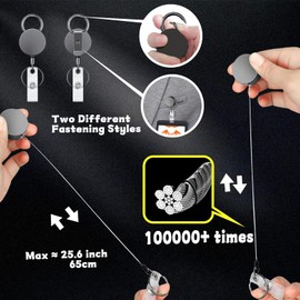 bomyarJr 2 Pack Round Metal Retractable Keychain Heavy Duty Retractable Badge Reel for Badge Holder All Metal Casing with Stainless Steel Spring Coil 25.6 Inch Nylon Rope Belt Clip and Key Ring