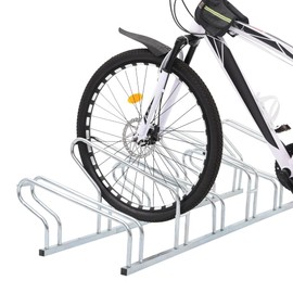 vidaXL Galvanized Steel Bicycle Stand - Floor Bike Rack, Freestanding, Space-Saving, 6-Bike Capacity, Includes Mounting Accessories, Indoor/Outdoor Use, Silver, 64.6"x16.1"x16.5"