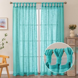 BRIGHTSHEER Lake Blue Linen Curtain 2 Panels, Semi Sheer Inverted Pleat Curtain Panels with Twist Tabs for Bedroom, Living Room and Dining Room, W52 x L84 inches