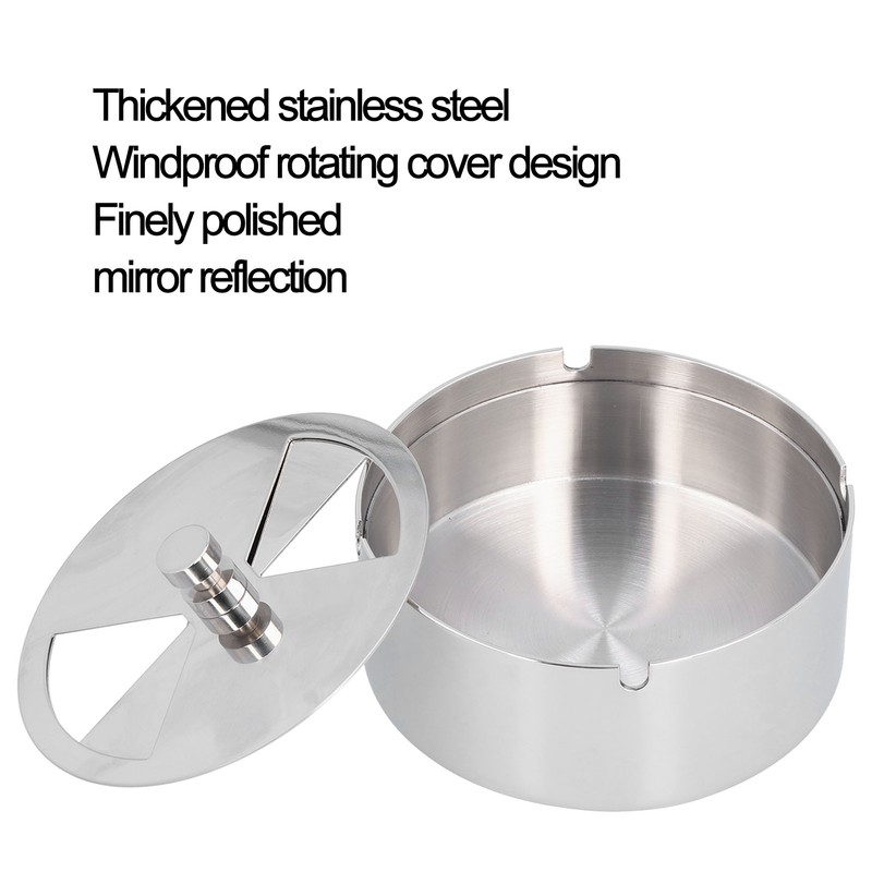 Ashtray Outdoor Thickened Stainless Steel Windproof Rotating Cover Design Finely
